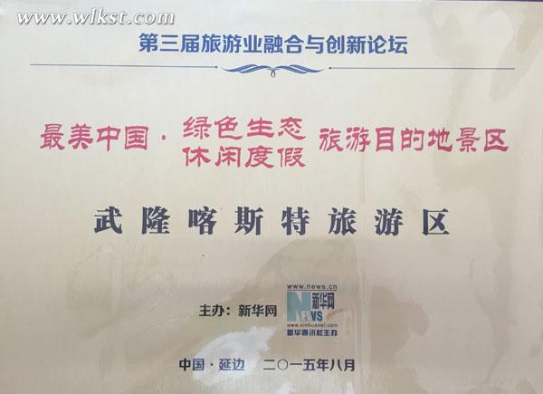 武隆榮獲“最美中國 綠色生態(tài) 休閑度假旅游目的地”大獎